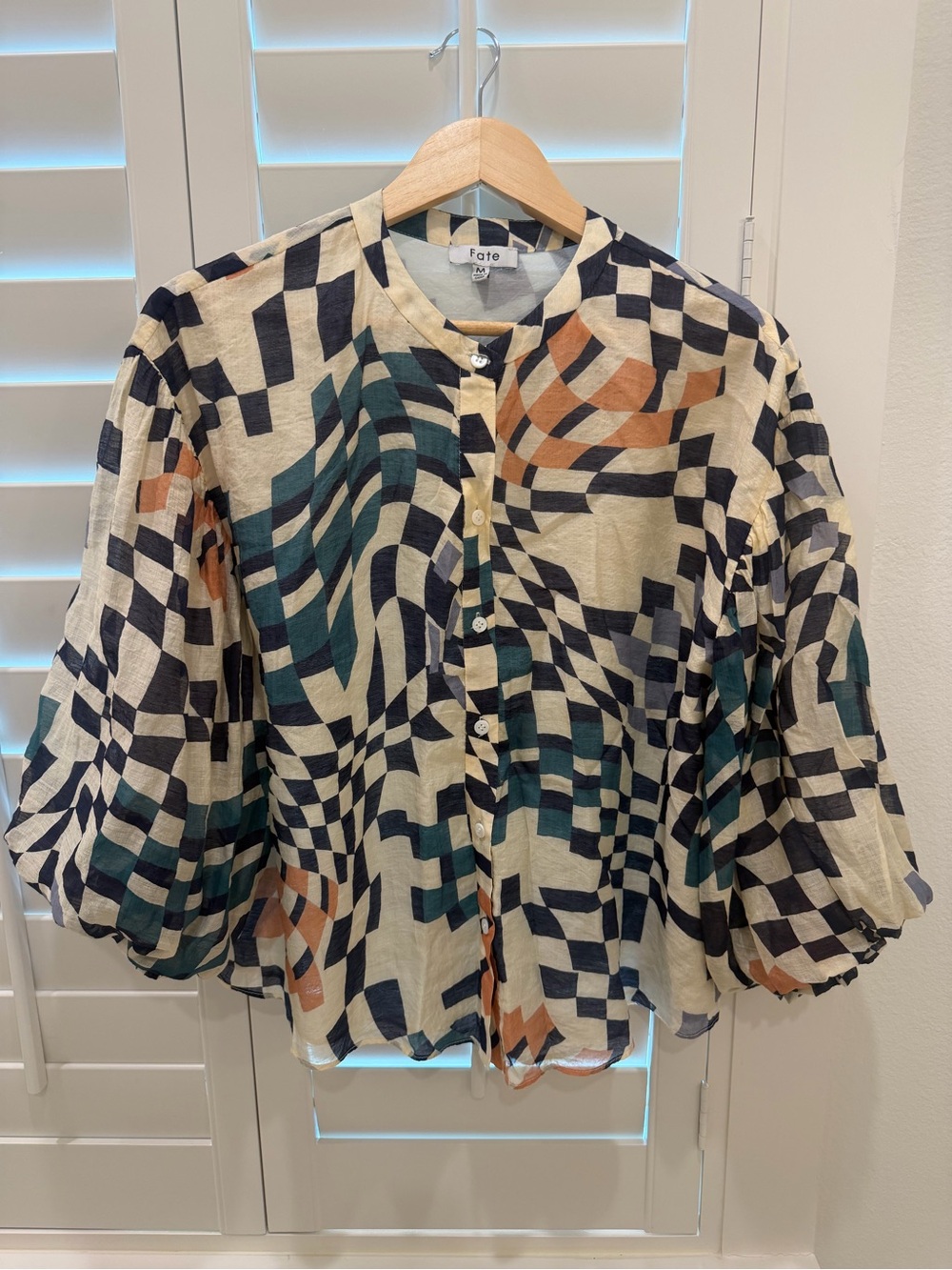 Fate Multicolor Geometric Button-Down Blouse